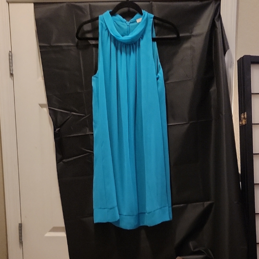 Eva Mendes Blue Sleeveless Cowl Neck Mini Dress